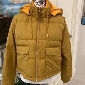 NWT Pilcro Anthropologie Utility Puffy Olive 🫒 green zipper jacket with hood